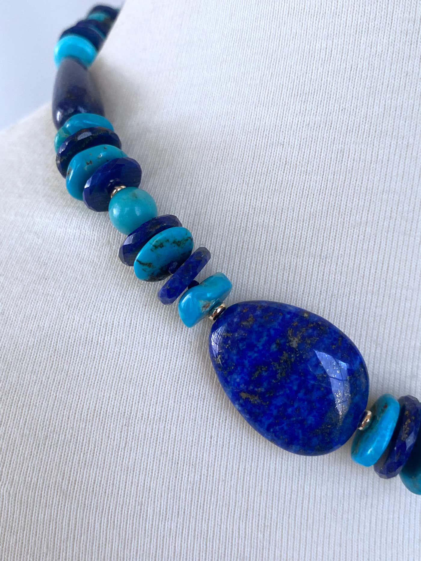 14k Yellow Gold, Turquoise & Lapis Lazuli Necklace