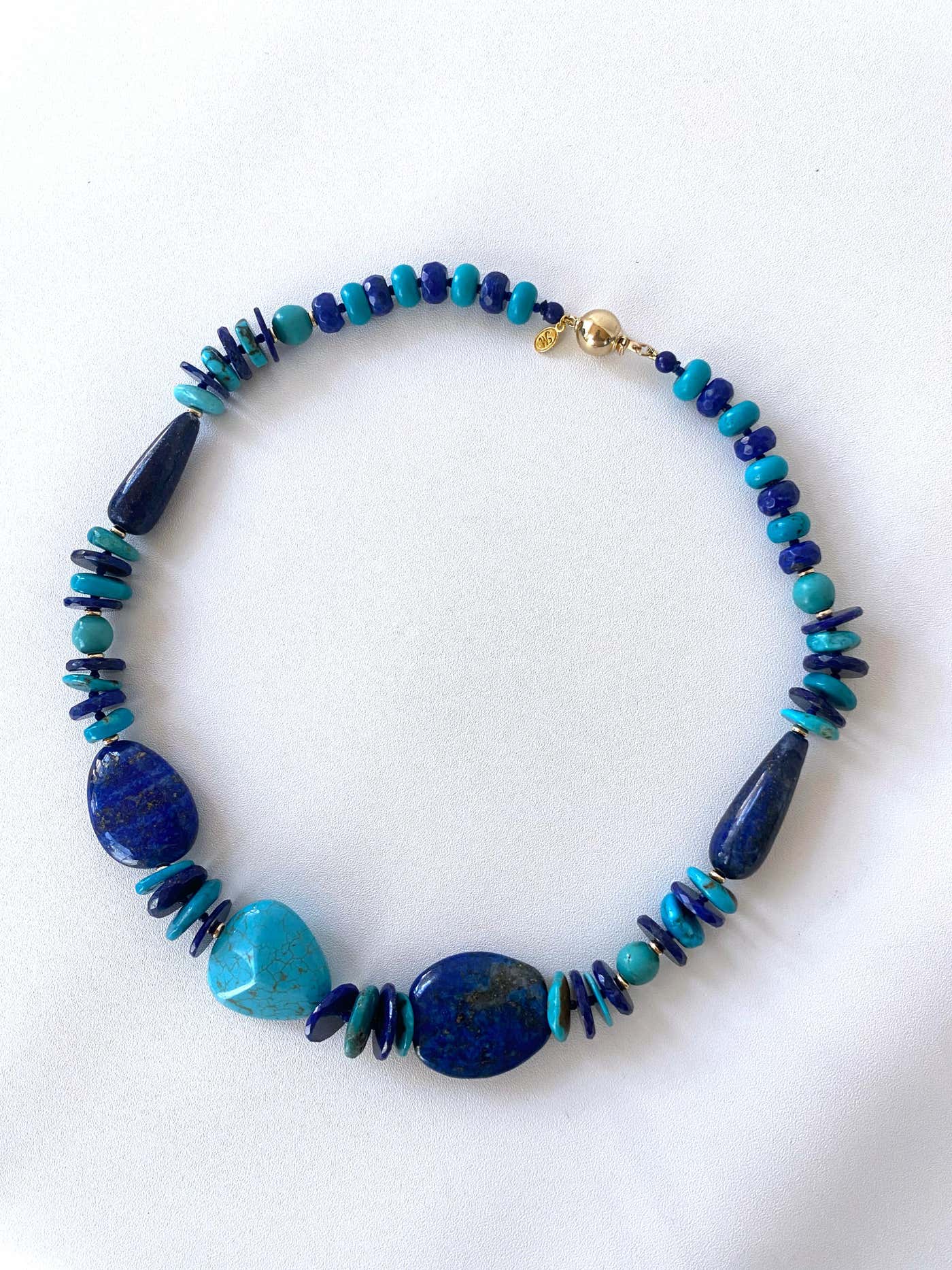 14k Yellow Gold, Turquoise & Lapis Lazuli Necklace