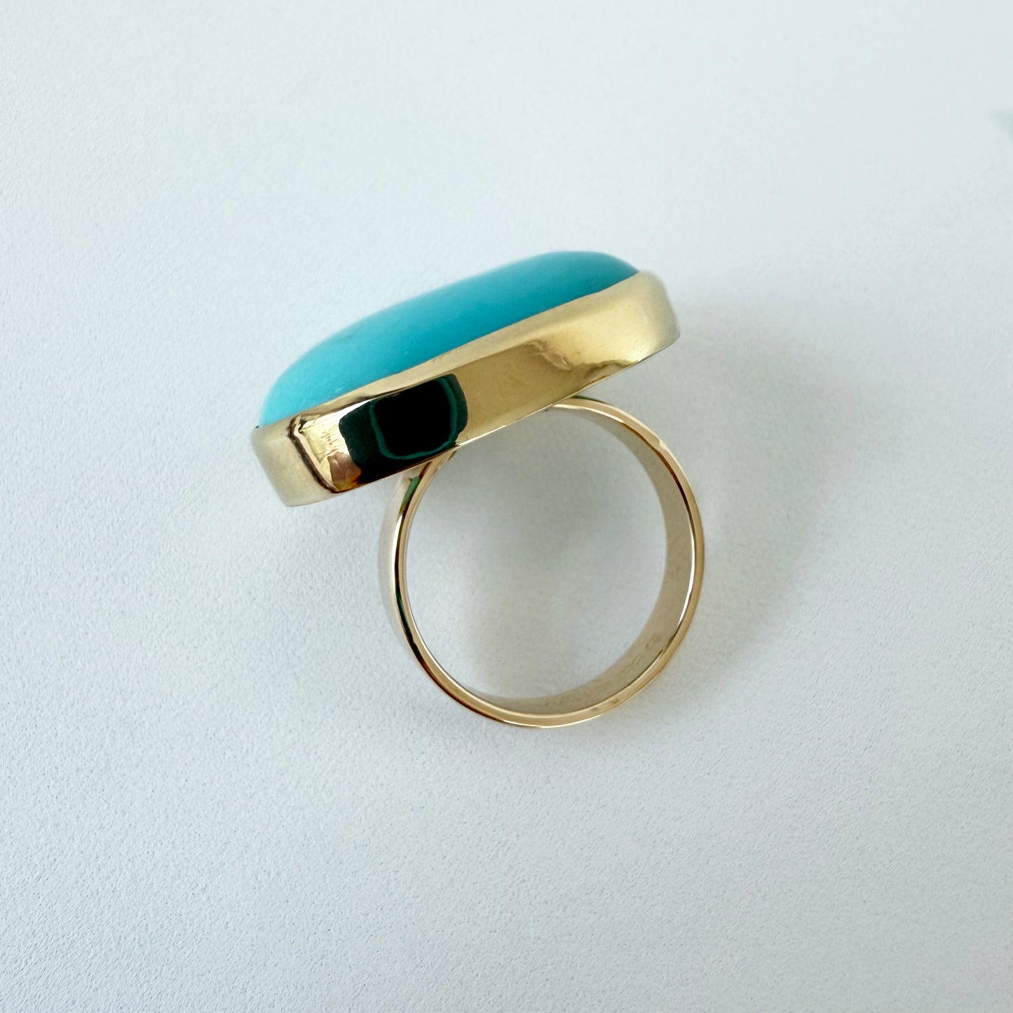 26 Carat Sleeping Beauty Turquoise Ring with Solid 14k Yellow Gold