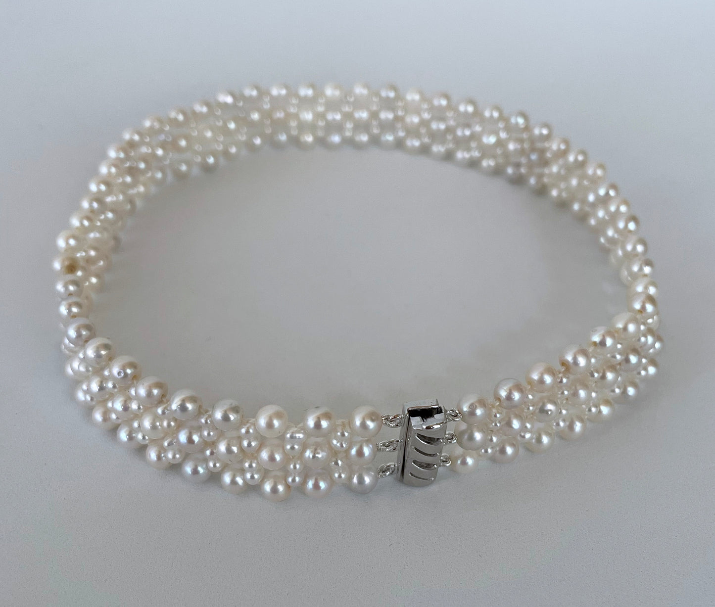 Pearl Lace Woven Choker with Rhodium Plated Silver