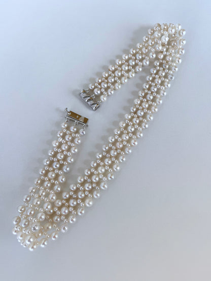 Pearl Lace Woven Choker with Rhodium Plated Silver