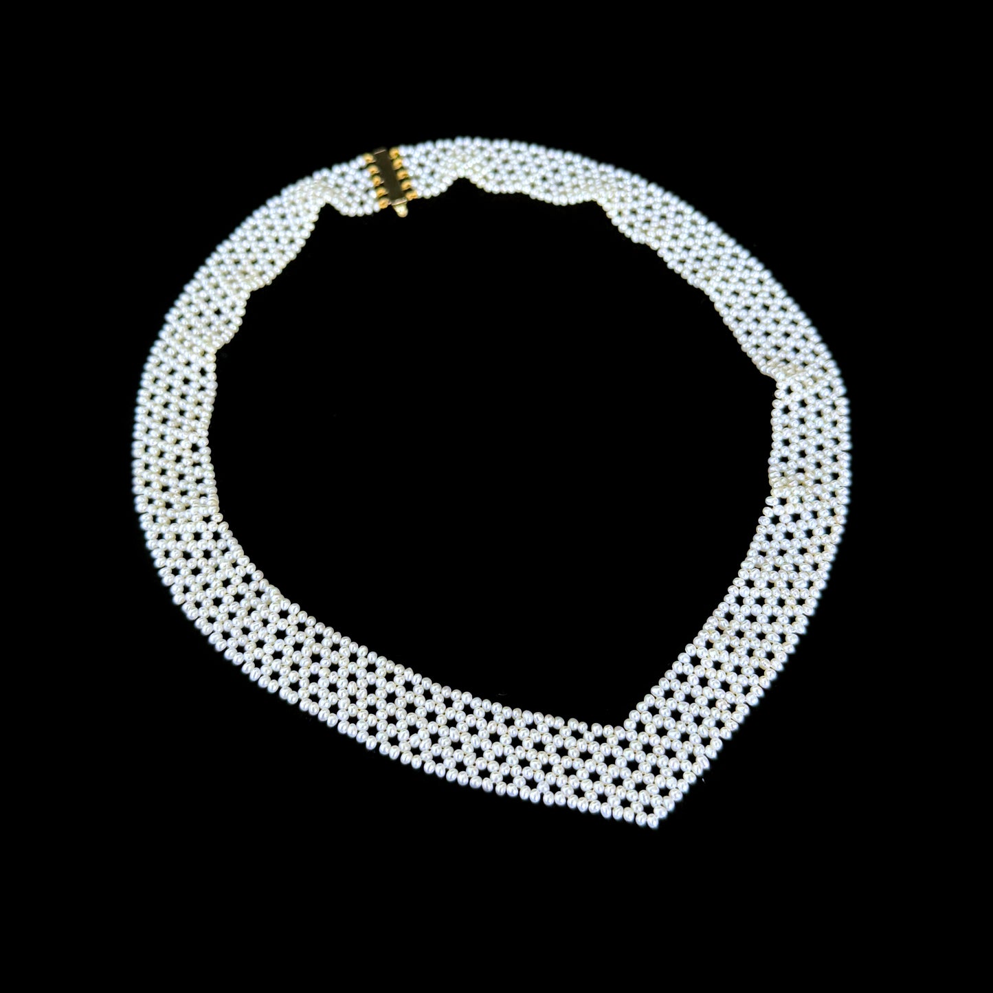 Seed Pearl Woven "V" Necklace with 14k