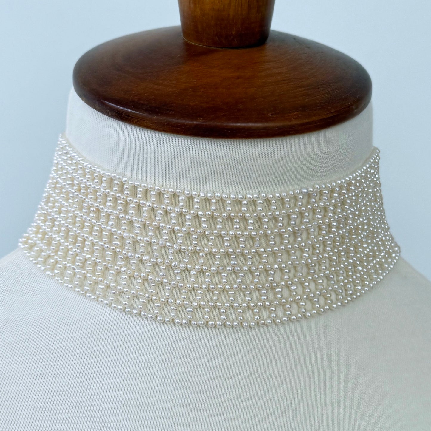 Seed Pearl Woven Choker with Silver Adjustable Clasp