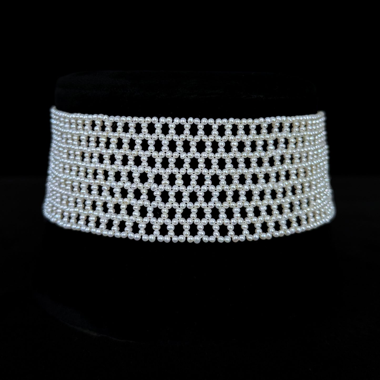 Seed Pearl Woven Choker with Silver Adjustable Clasp