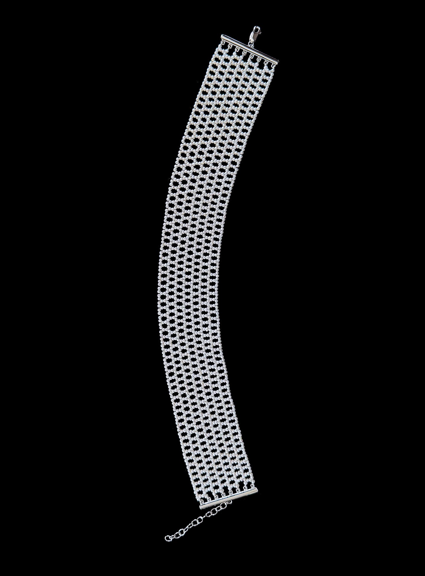 Seed Pearl Woven Choker with Silver Adjustable Clasp