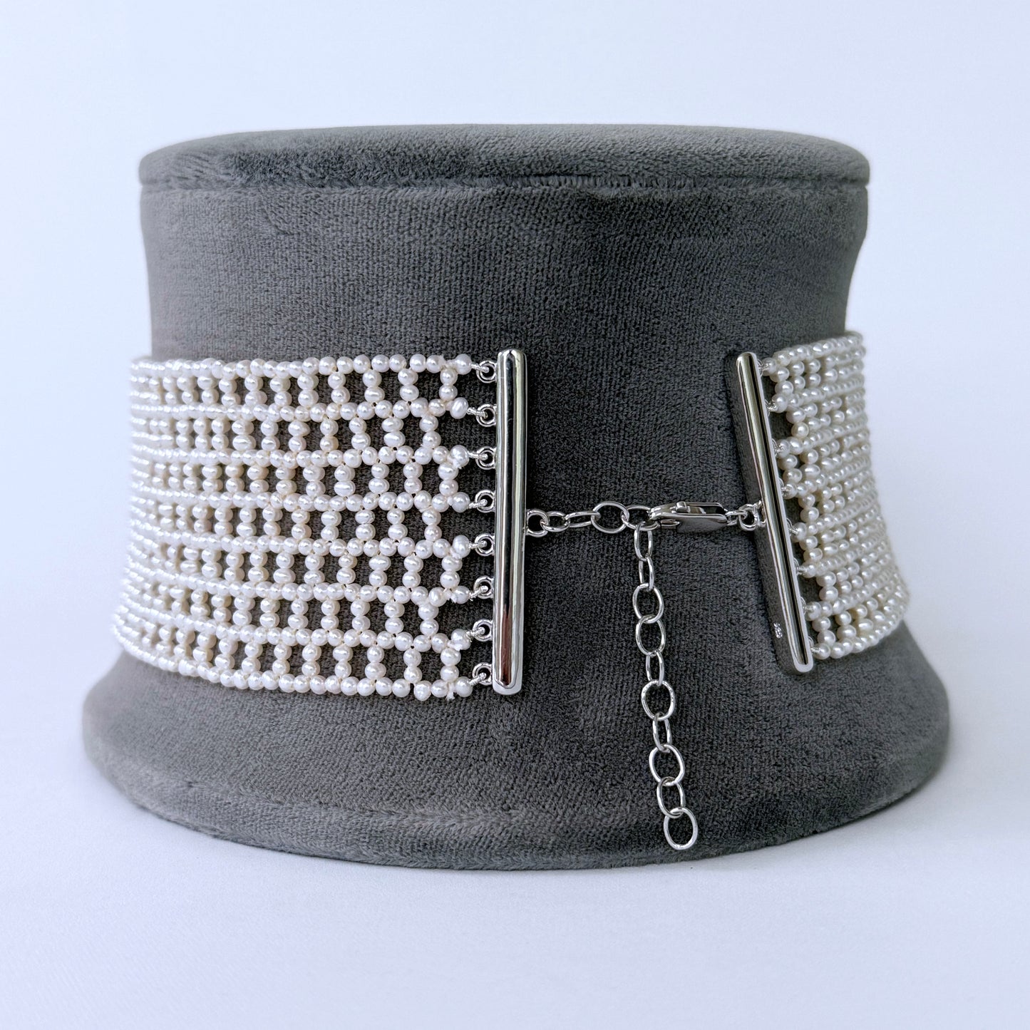 Seed Pearl Woven Choker with Silver Adjustable Clasp