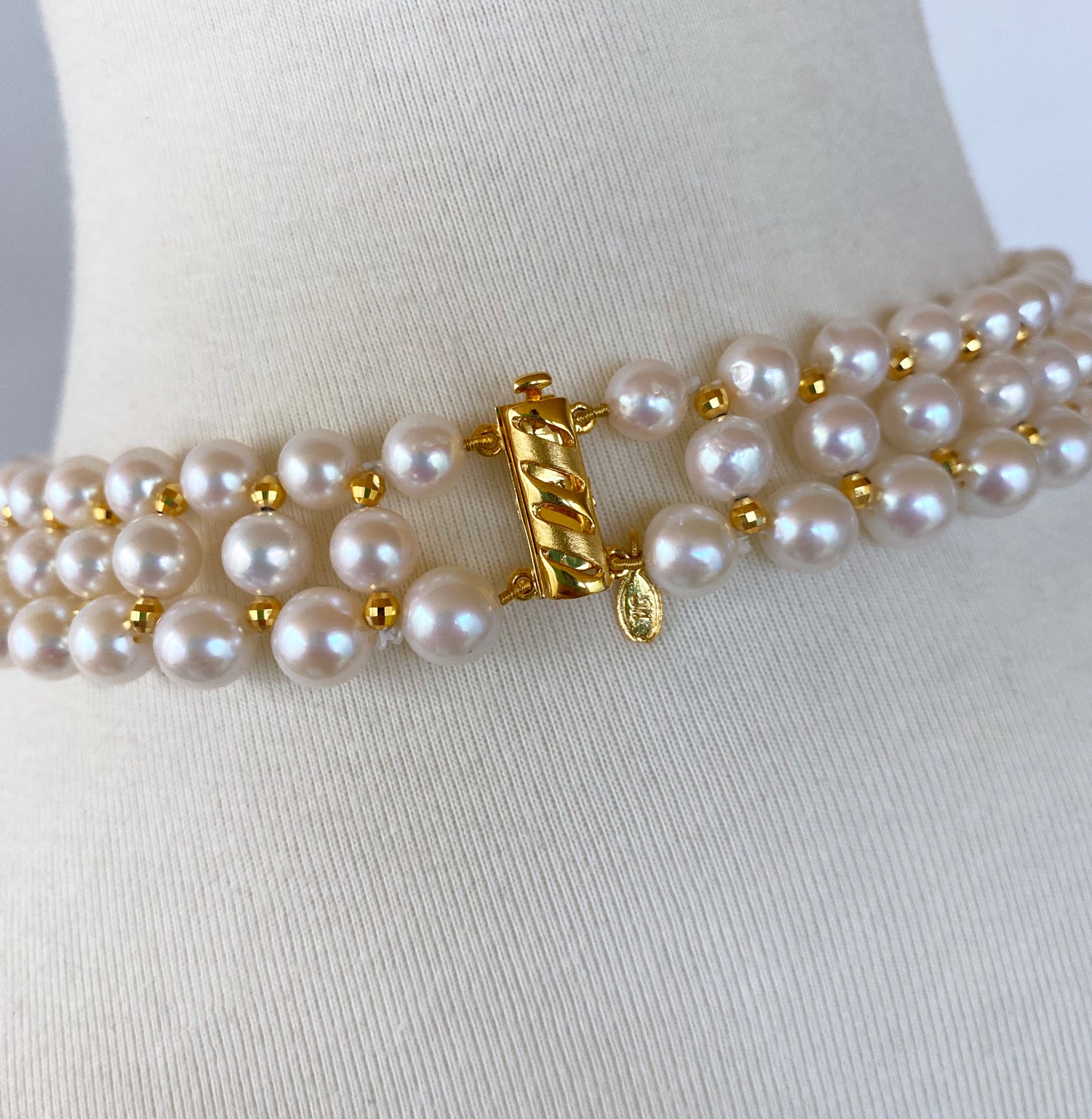 Pearl Woven Necklace with Yellow Gold Plated Faceted Findings & Clasp
