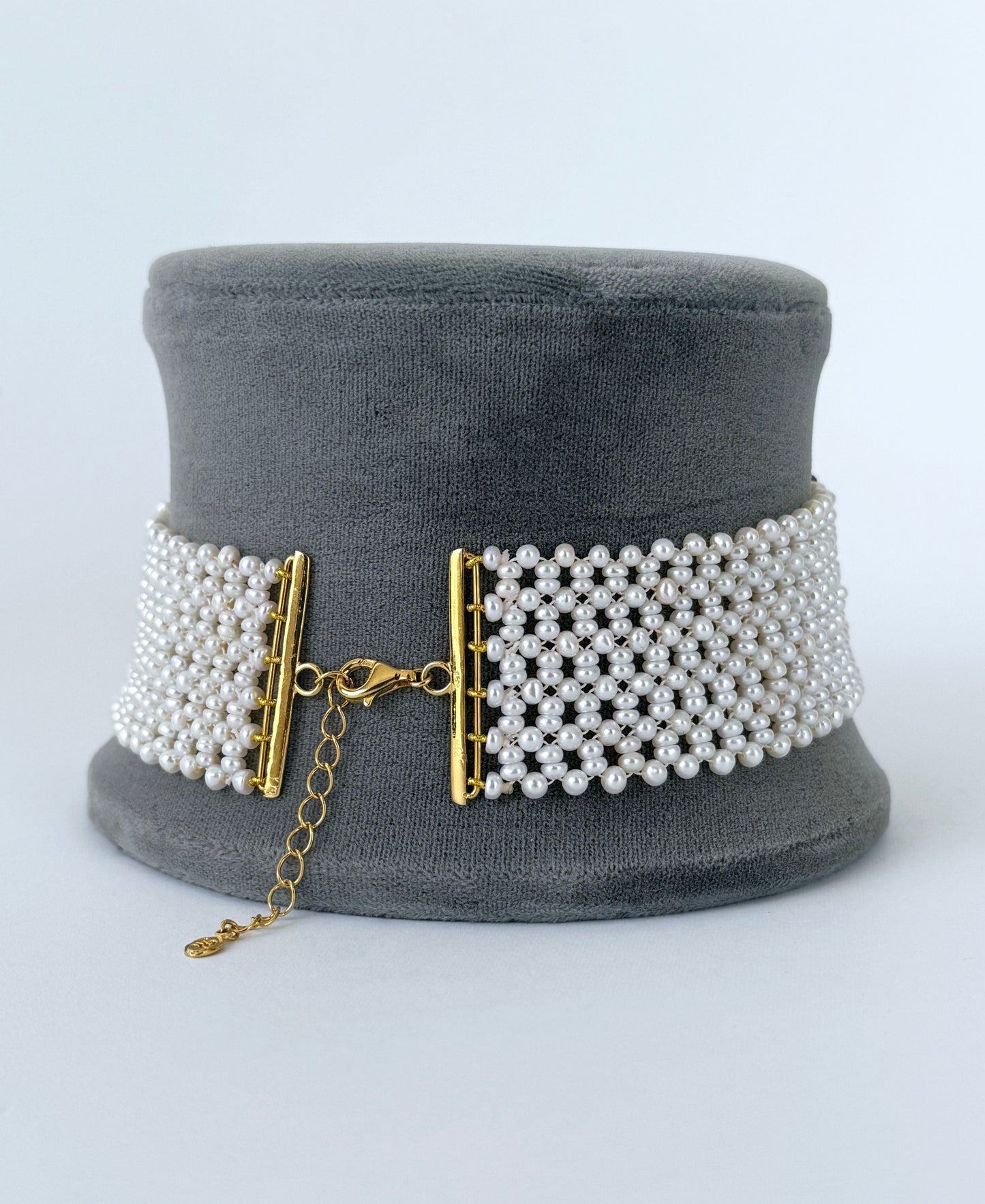 Pearl, Solid 14k Yellow Gold & Amethyst Woven Choker with Gold Adjustable Clasp