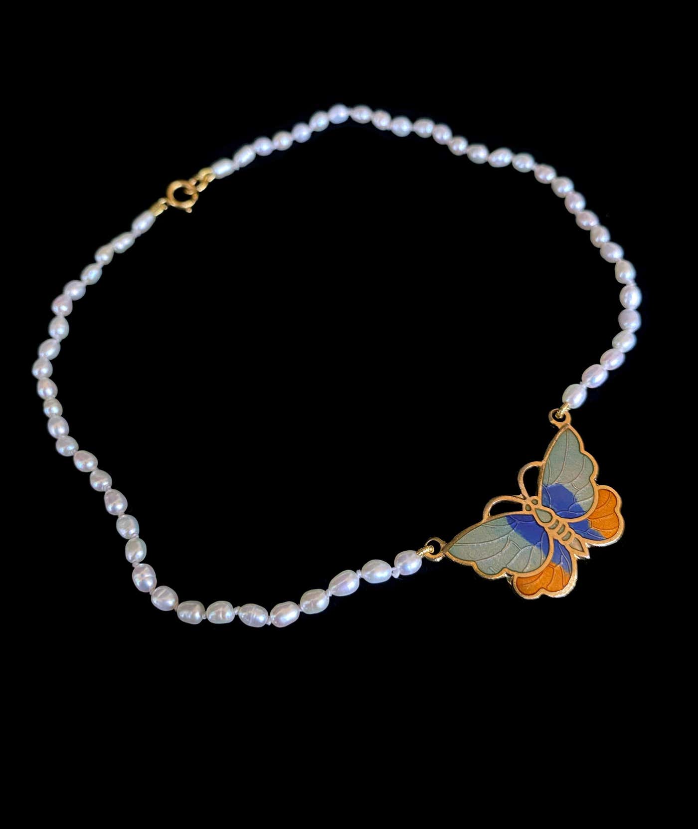 Little Girl's Pearl Strung Necklace with Butterfly Pendant