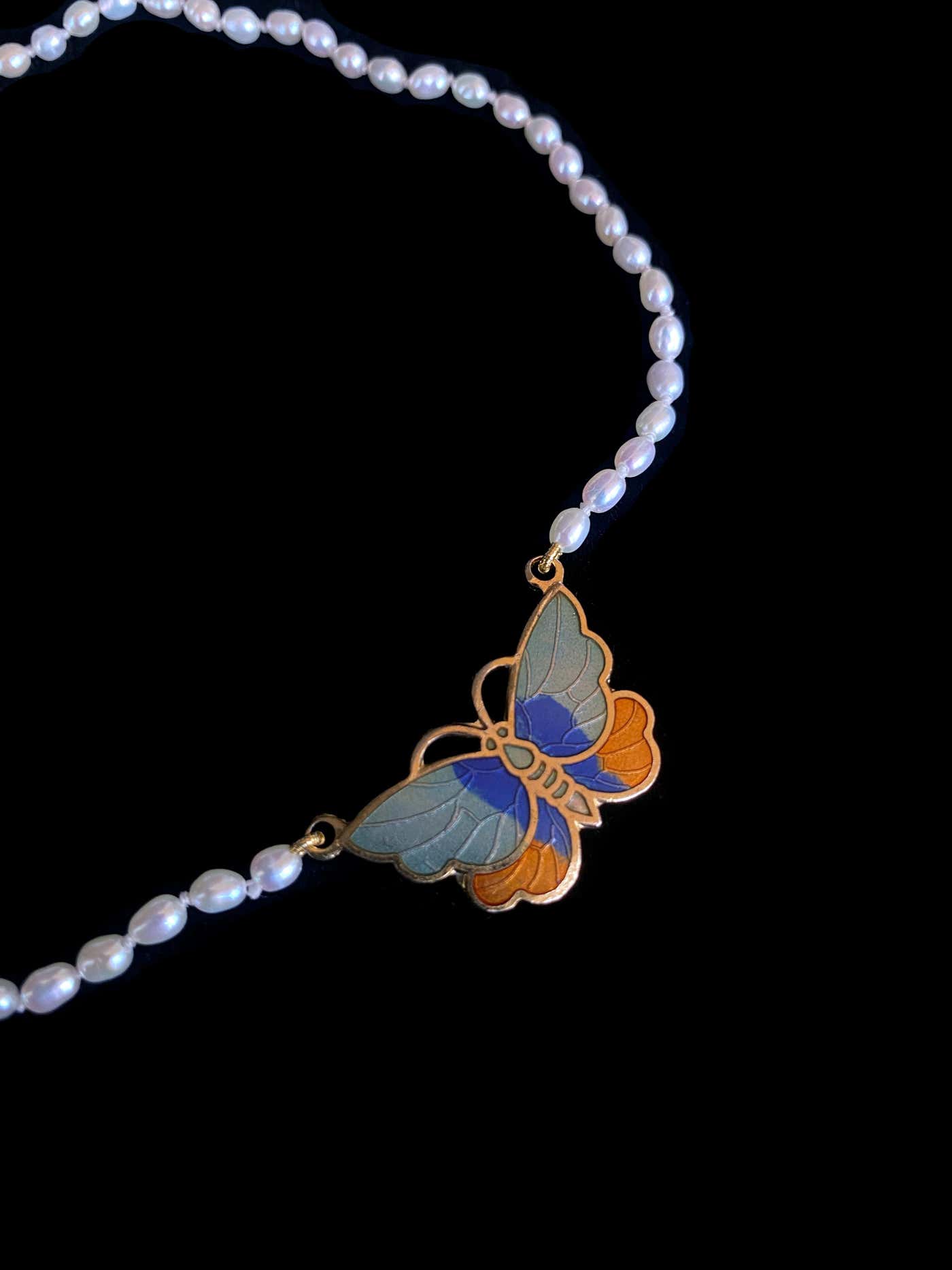 Little Girl's Pearl Strung Necklace with Butterfly Pendant