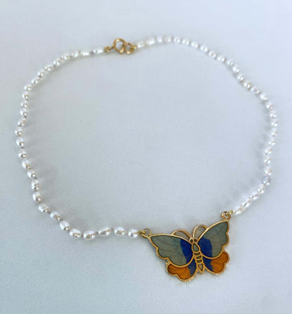 Little Girl's Pearl Strung Necklace with Butterfly Pendant