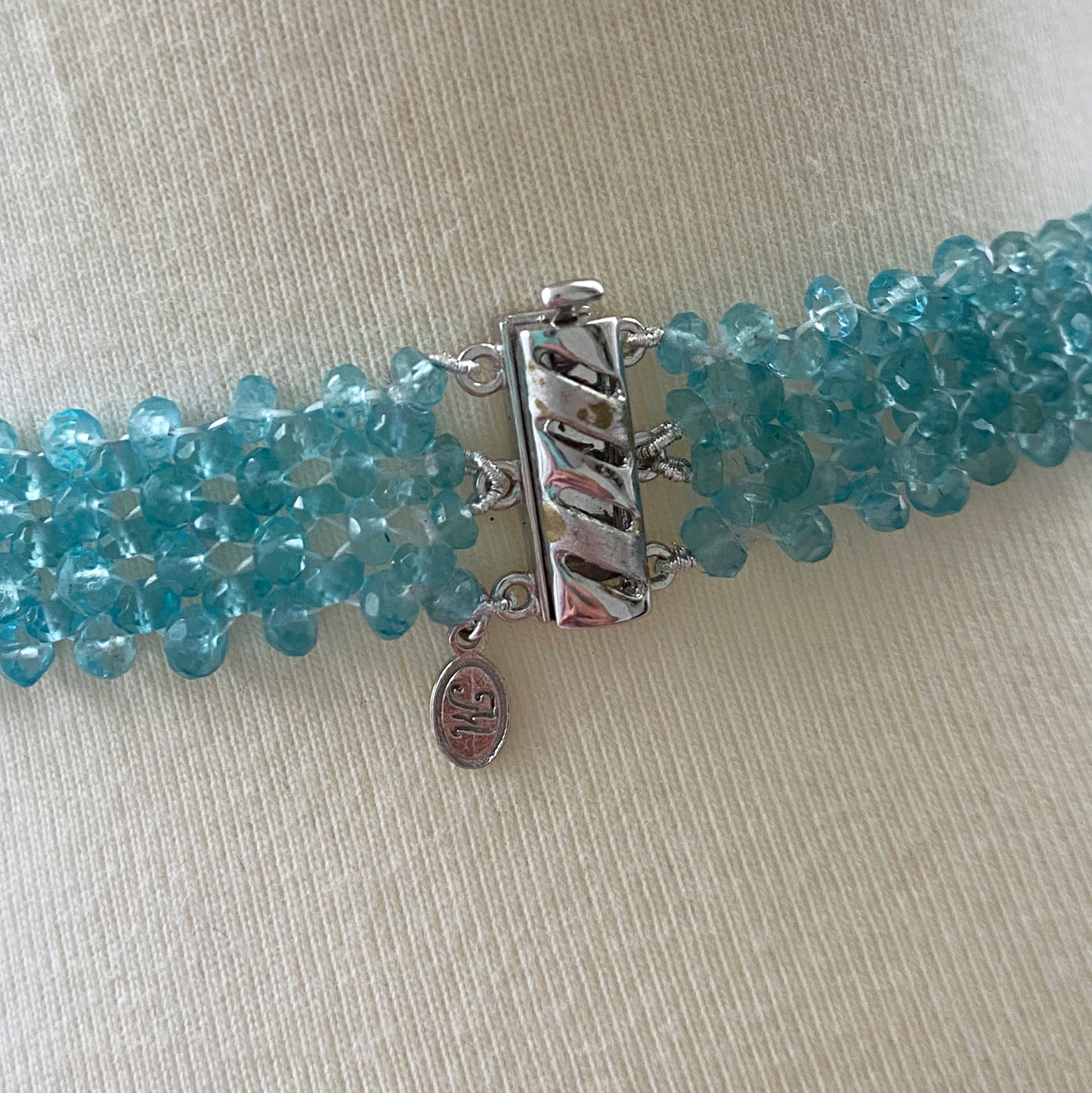 Woven Aquamarine Necklace with Vintage Butterfly Centerpiece