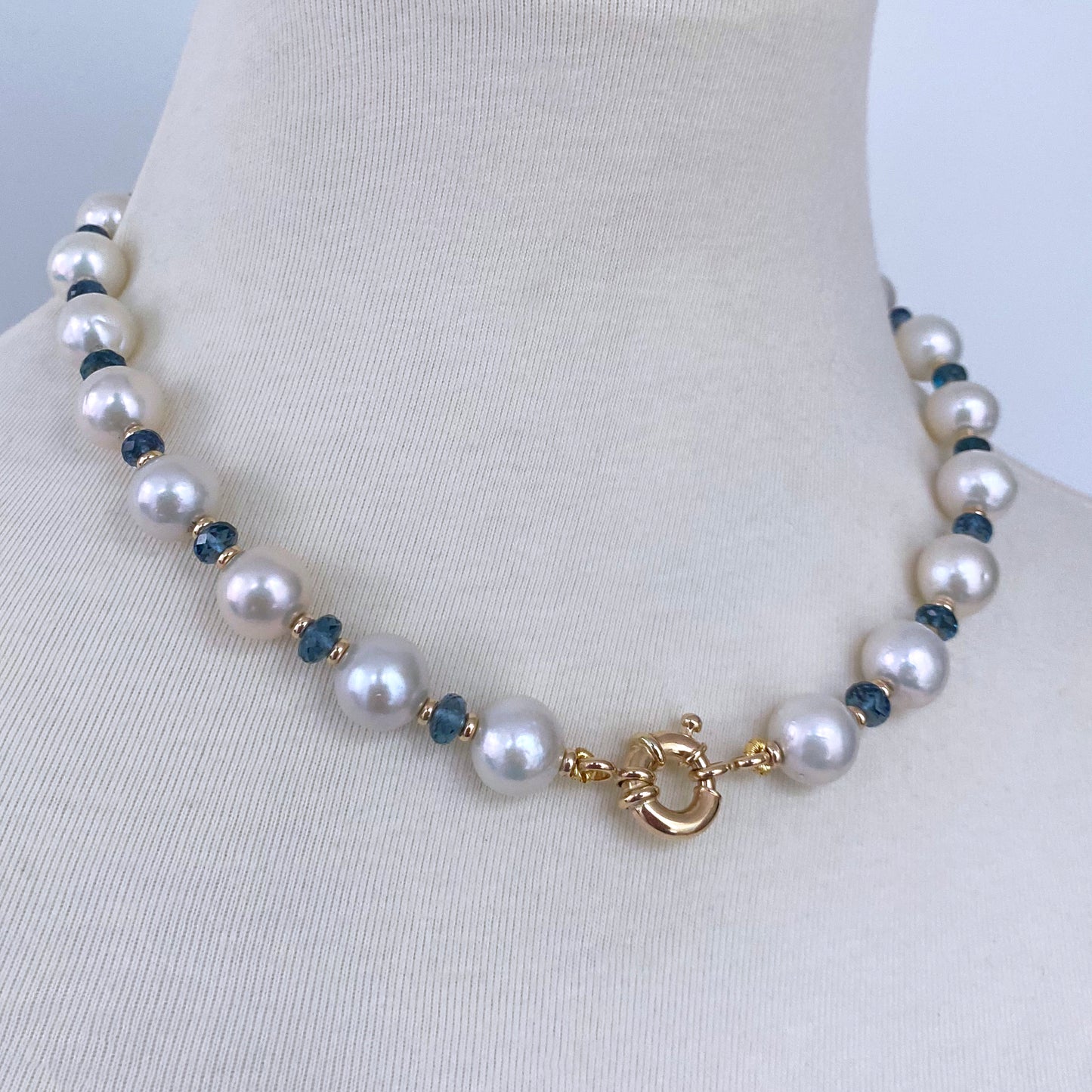 London Blue Topaz, Pearl & Solid 14k Gold Necklace