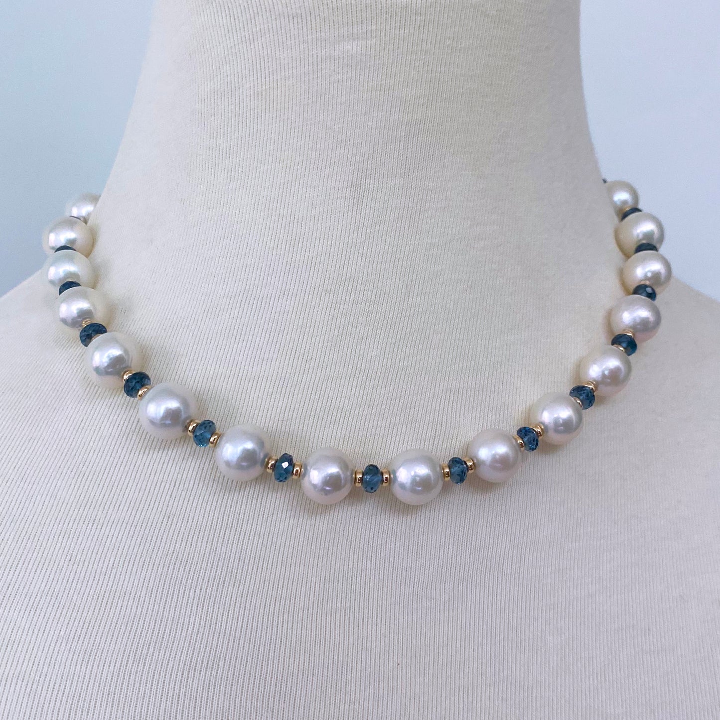 London Blue Topaz, Pearl & Solid 14k Gold Necklace