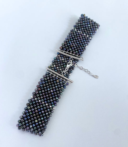 Black Pearl Adjustable Choker with Rhodium Silver Findings