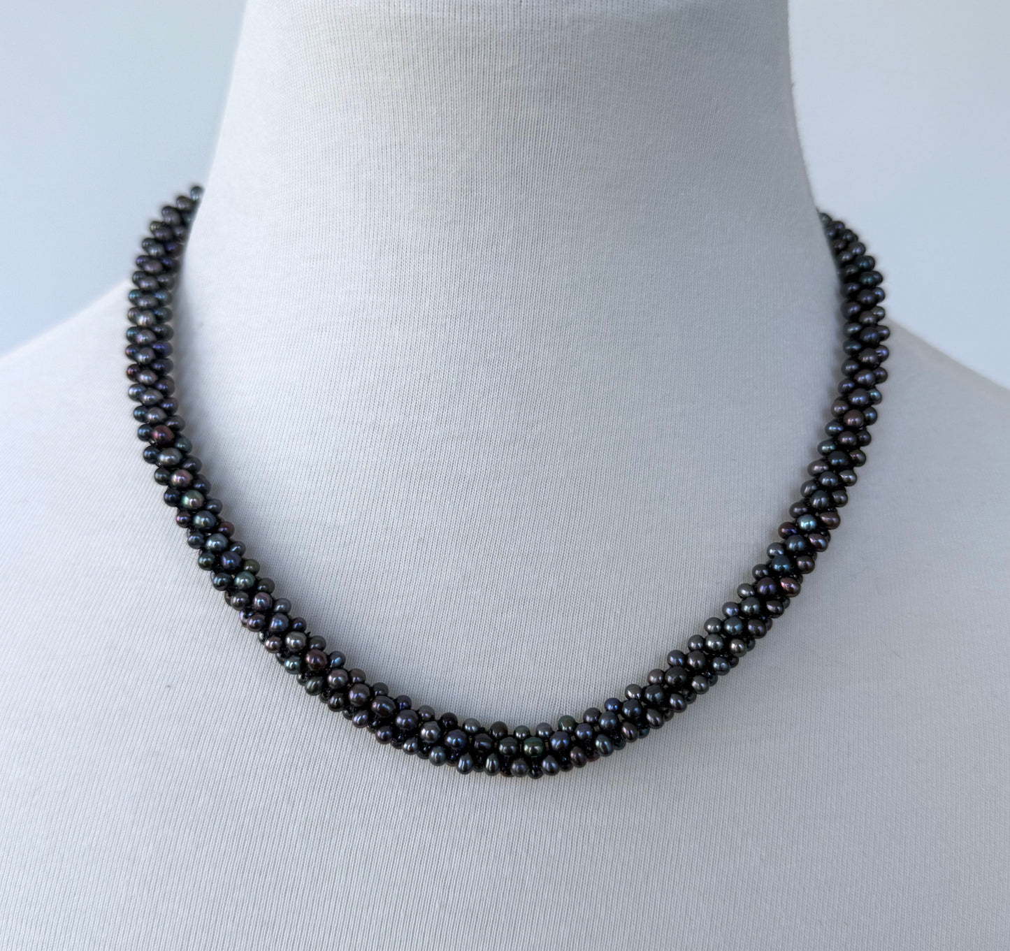 Black Pearl Rope Necklace with Solid 14k Yellow Gold Clasp and Removable Centerpiece