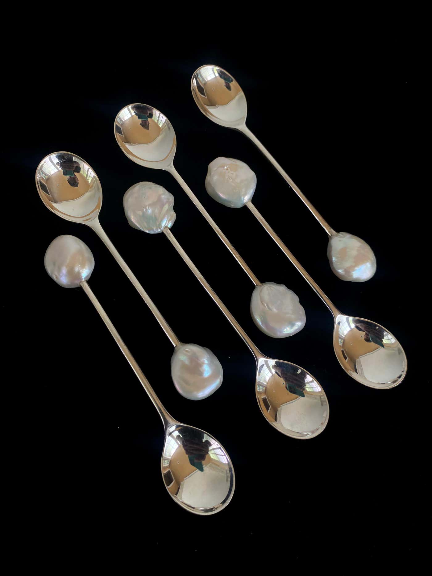 Vintage Silver Plated Spoon Set with Baroque Pearls