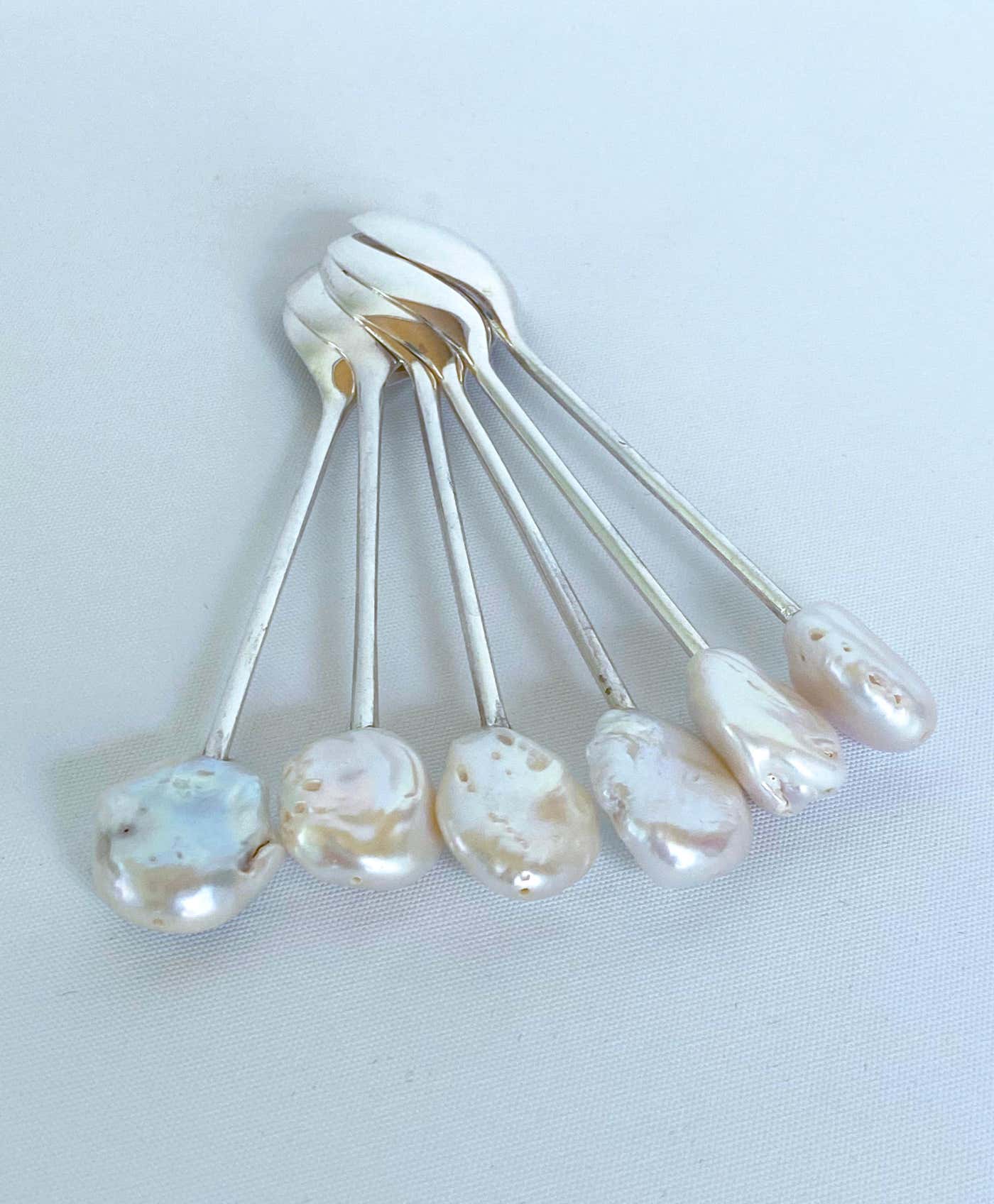 Vintage Silver Plated Spoon Set with Baroque Pearls