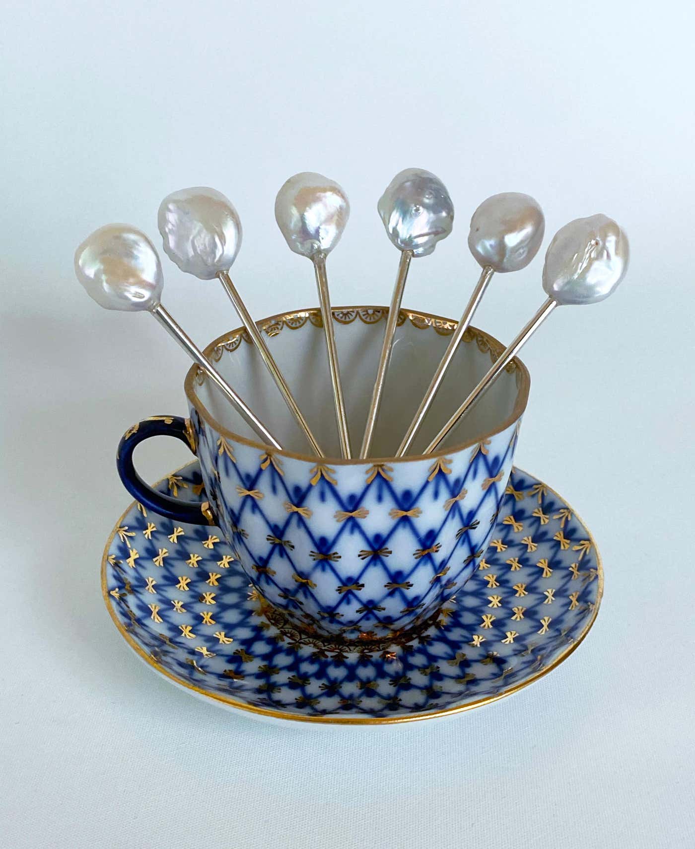 Vintage Silver Plated Spoon Set with Baroque Pearls