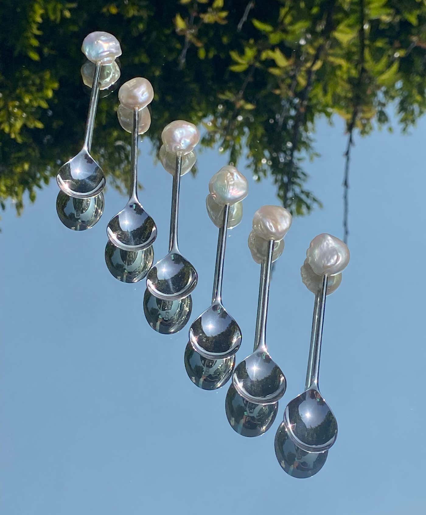 Vintage Silver Plated Spoon Set with Baroque Pearls