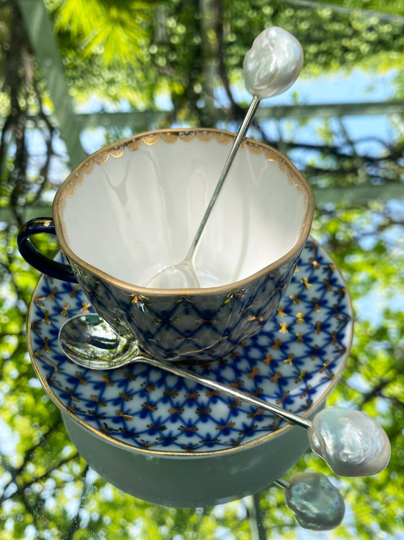 Vintage Silver Plated Spoon Set with Baroque Pearls