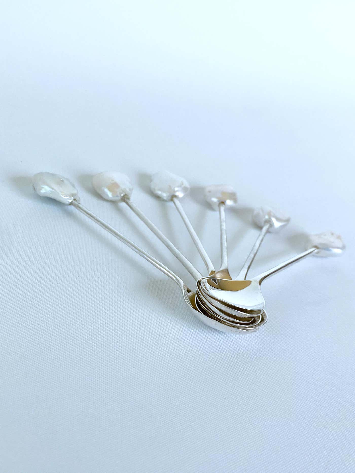 Vintage Silver Plated Spoon Set with Baroque Pearls