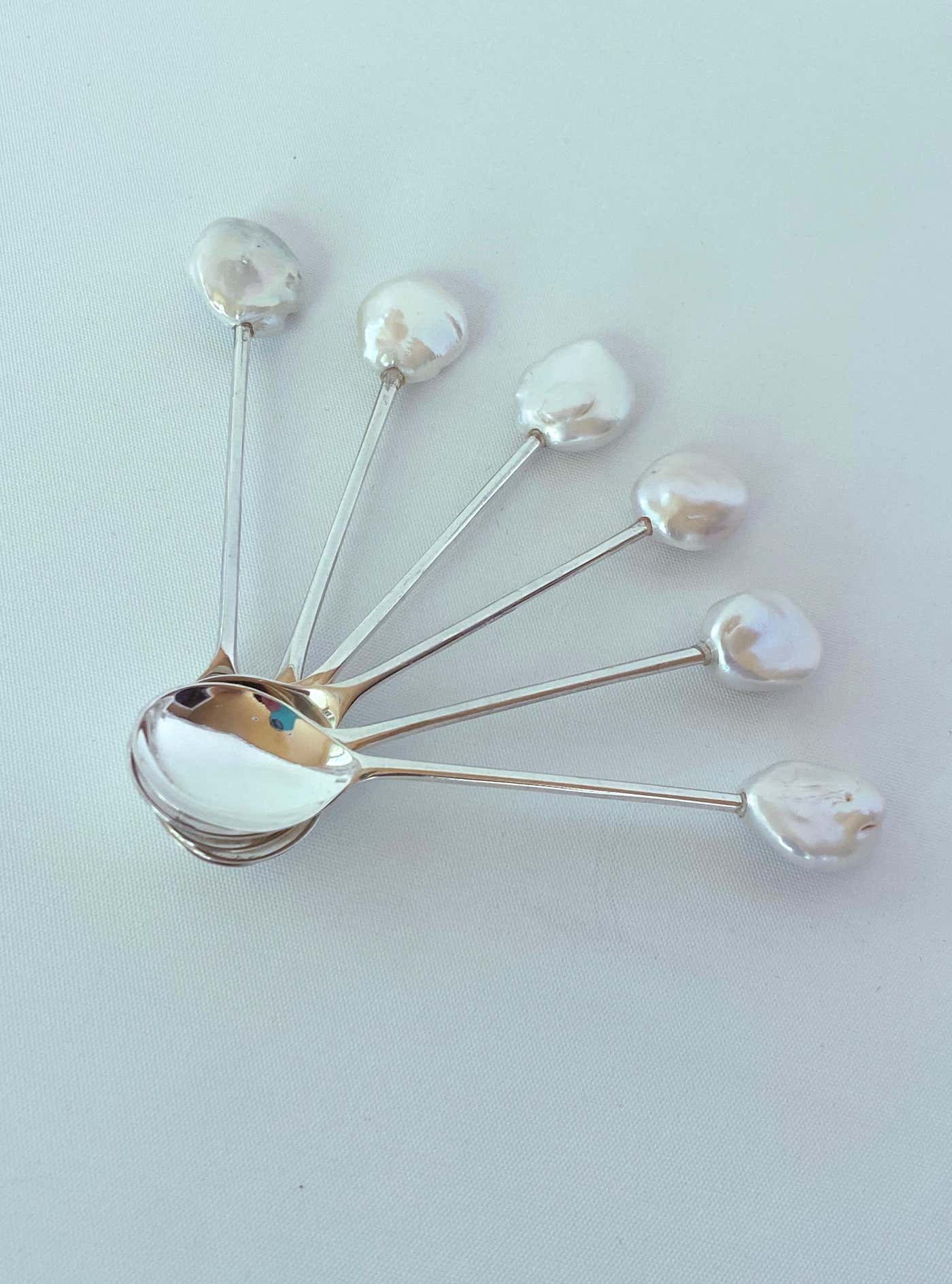 Vintage Silver Plated Spoon Set with Baroque Pearls