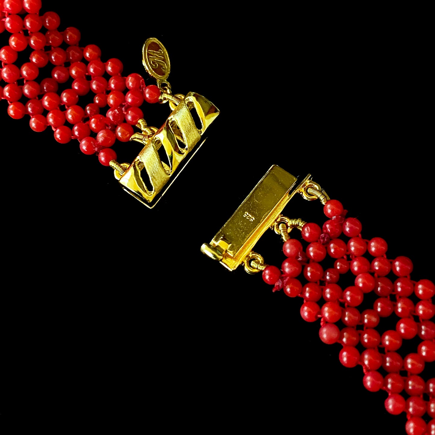 Coral Woven Necklace with 18k Plated Bowtie Centerpiece & Detailings