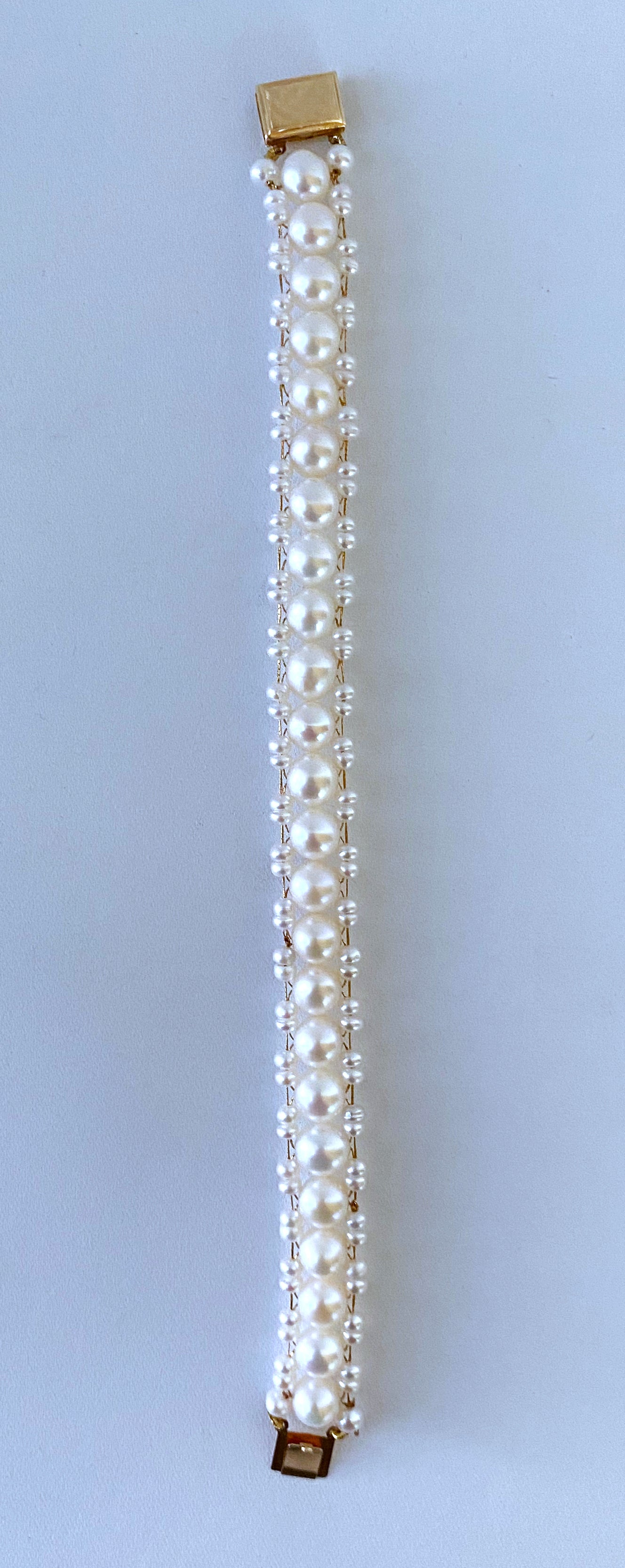 Pearl Woven Bracelet with solid 14k Yellow Gold Clasp