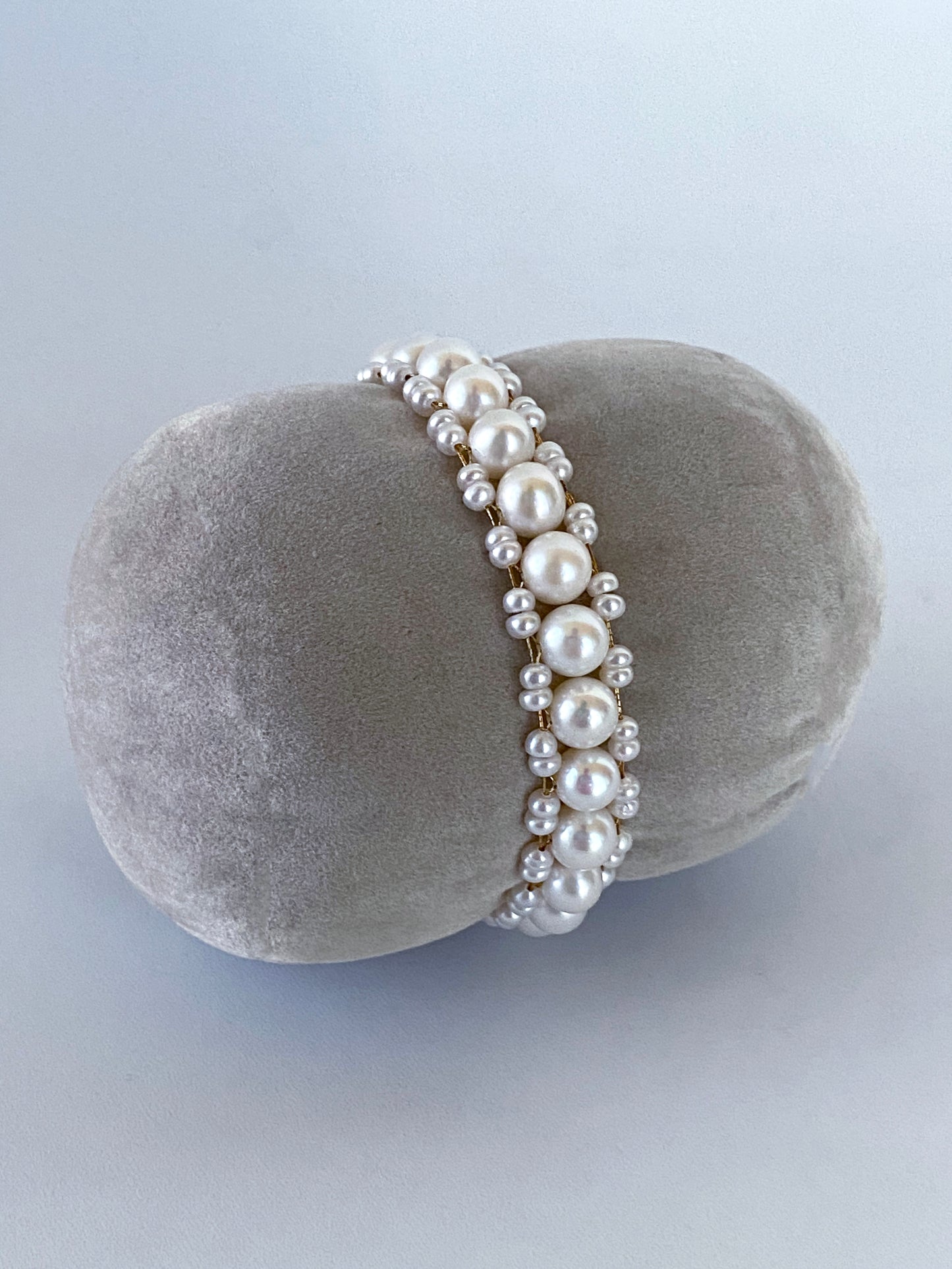 Pearl Woven Bracelet with solid 14k Yellow Gold Clasp