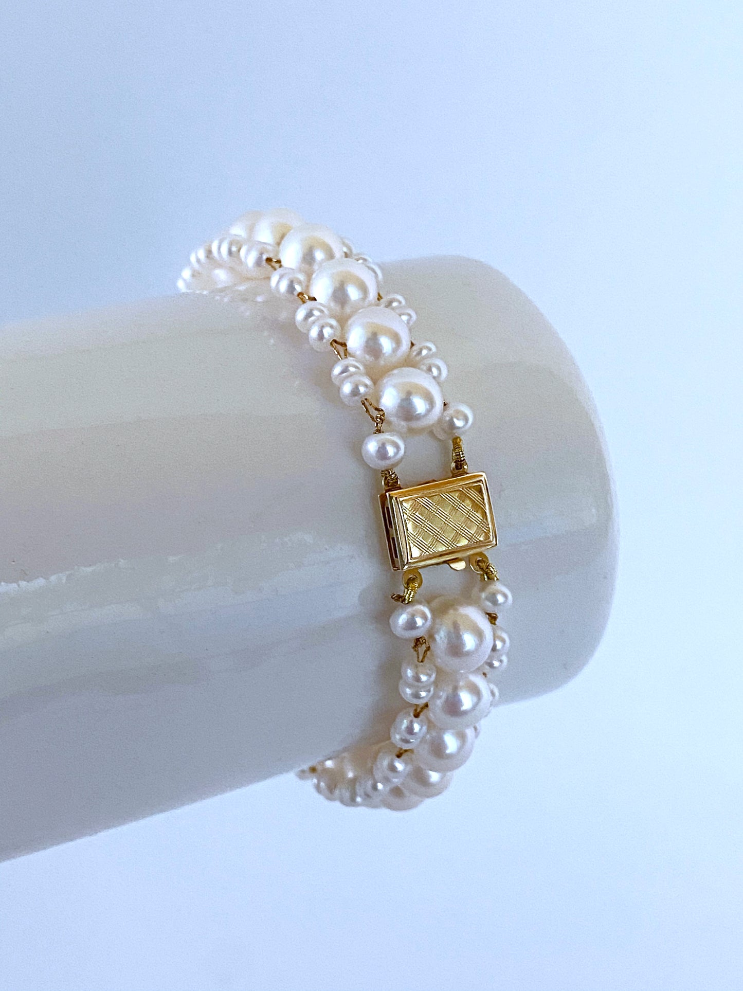 Pearl Woven Bracelet with solid 14k Yellow Gold Clasp