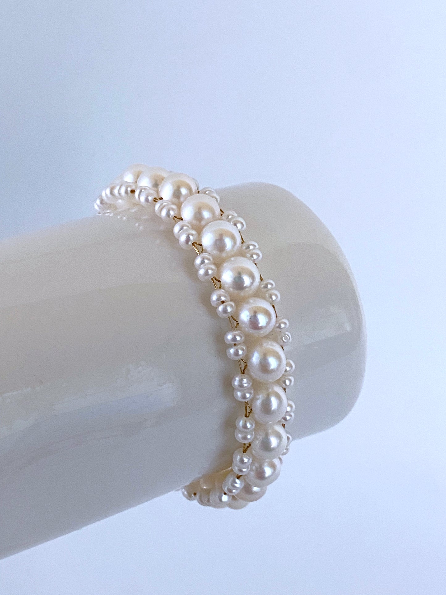 Pearl Woven Bracelet with solid 14k Yellow Gold Clasp