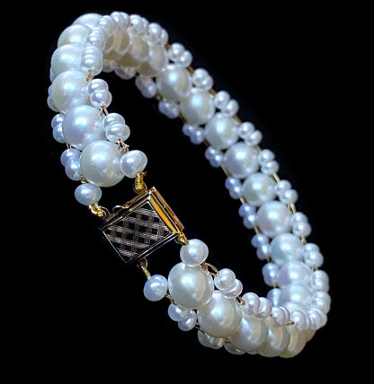 Pearl Woven Bracelet with solid 14k Yellow Gold Clasp