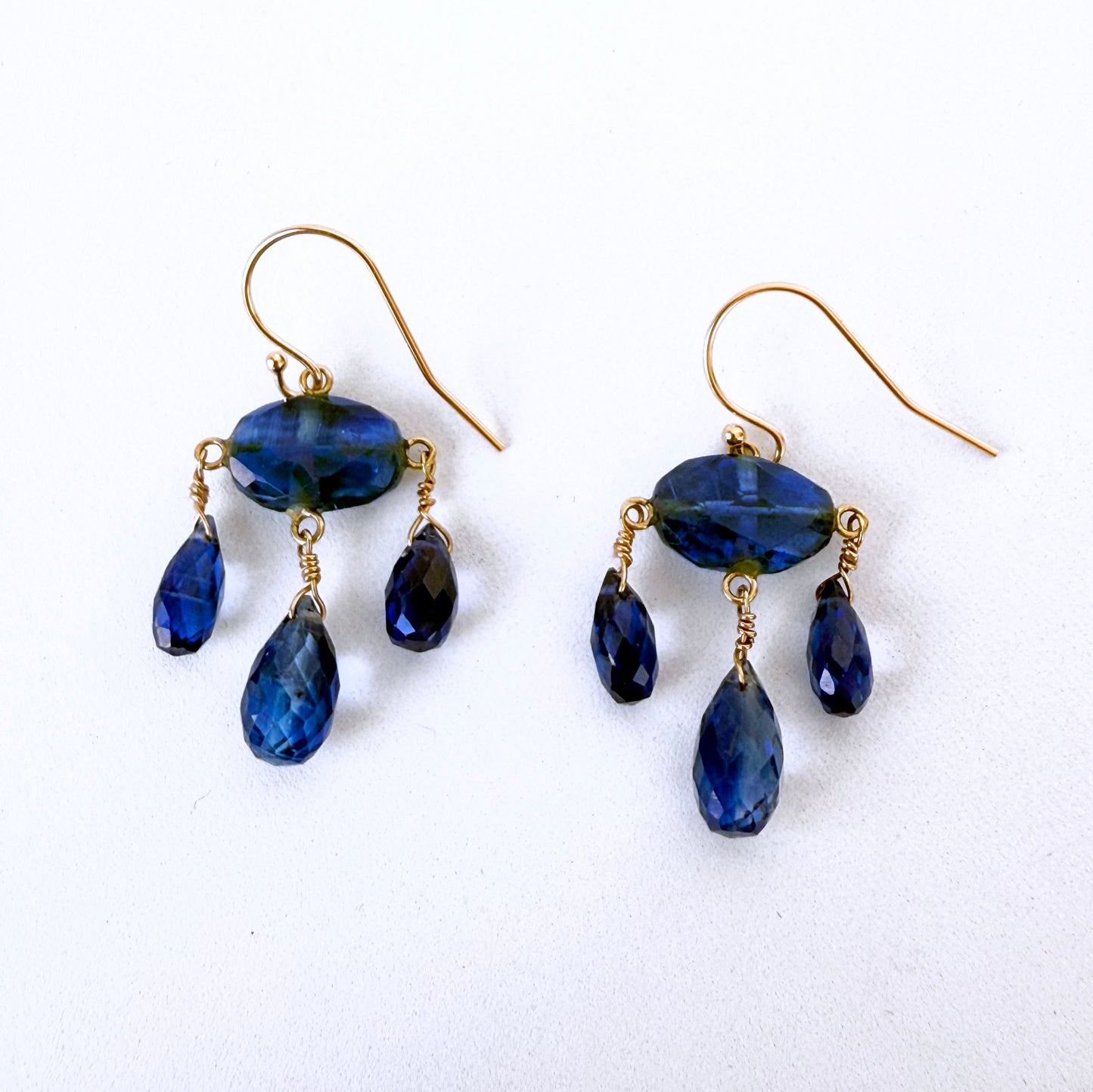 Kyanite and Solid 14k Yellow Gold Chandelier Earrings