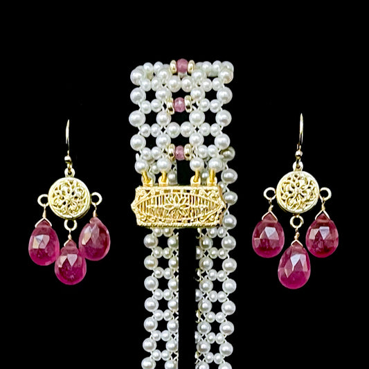 Pink Sapphire & Solid 14k Yellow Gold Chandelier Earrings