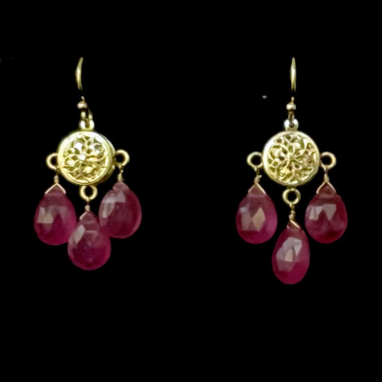 Pink Sapphire & Solid 14k Yellow Gold Chandelier Earrings