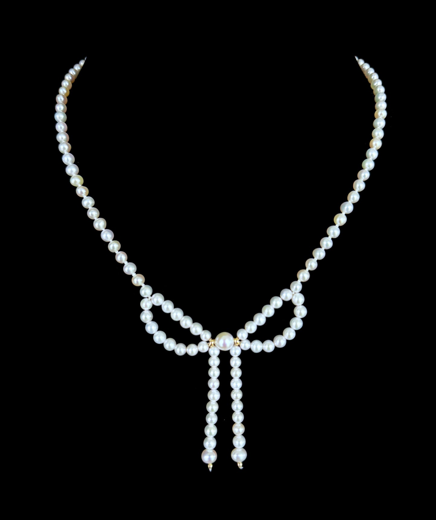 Pearl & Solid 14k Yellow Gold Accented Bow Necklace