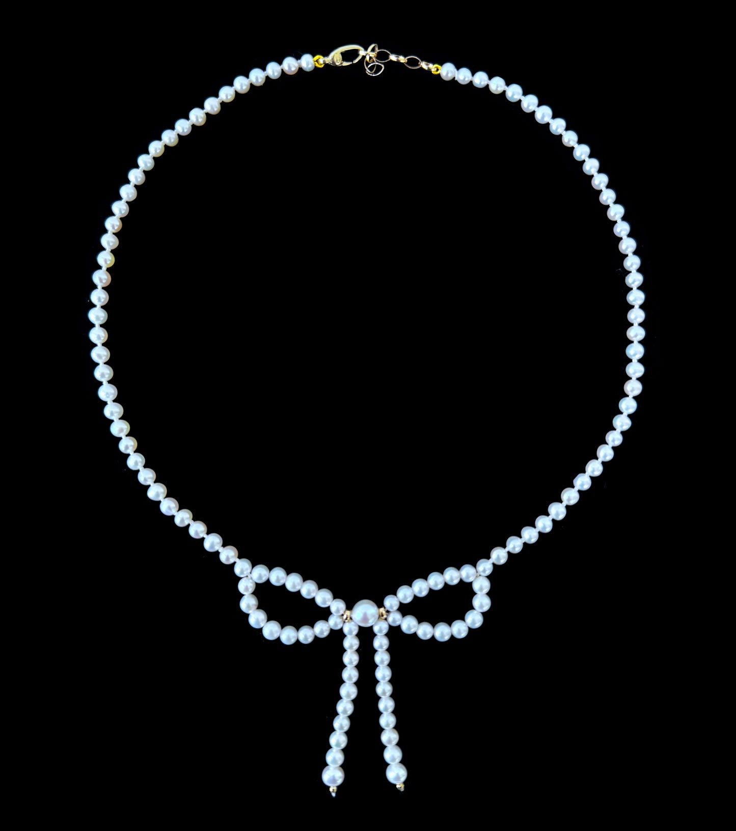 Pearl & Solid 14k Yellow Gold Accented Bow Necklace