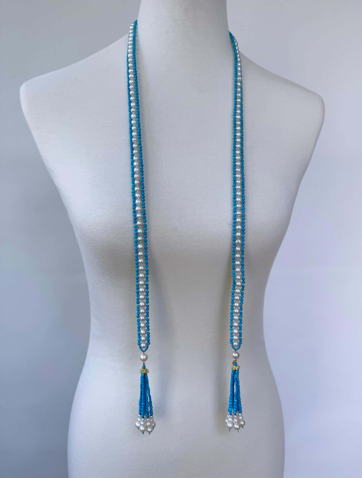 Marina J Turquoise, Pearl & Solid 14k Yellow Gold Sautoir with Graduated Tassels