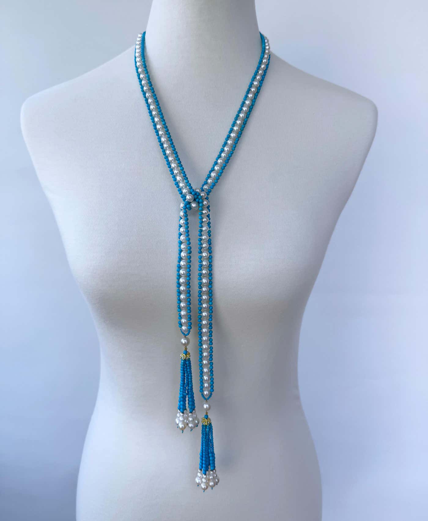 Marina J Turquoise, Pearl & Solid 14k Yellow Gold Sautoir with Graduated Tassels