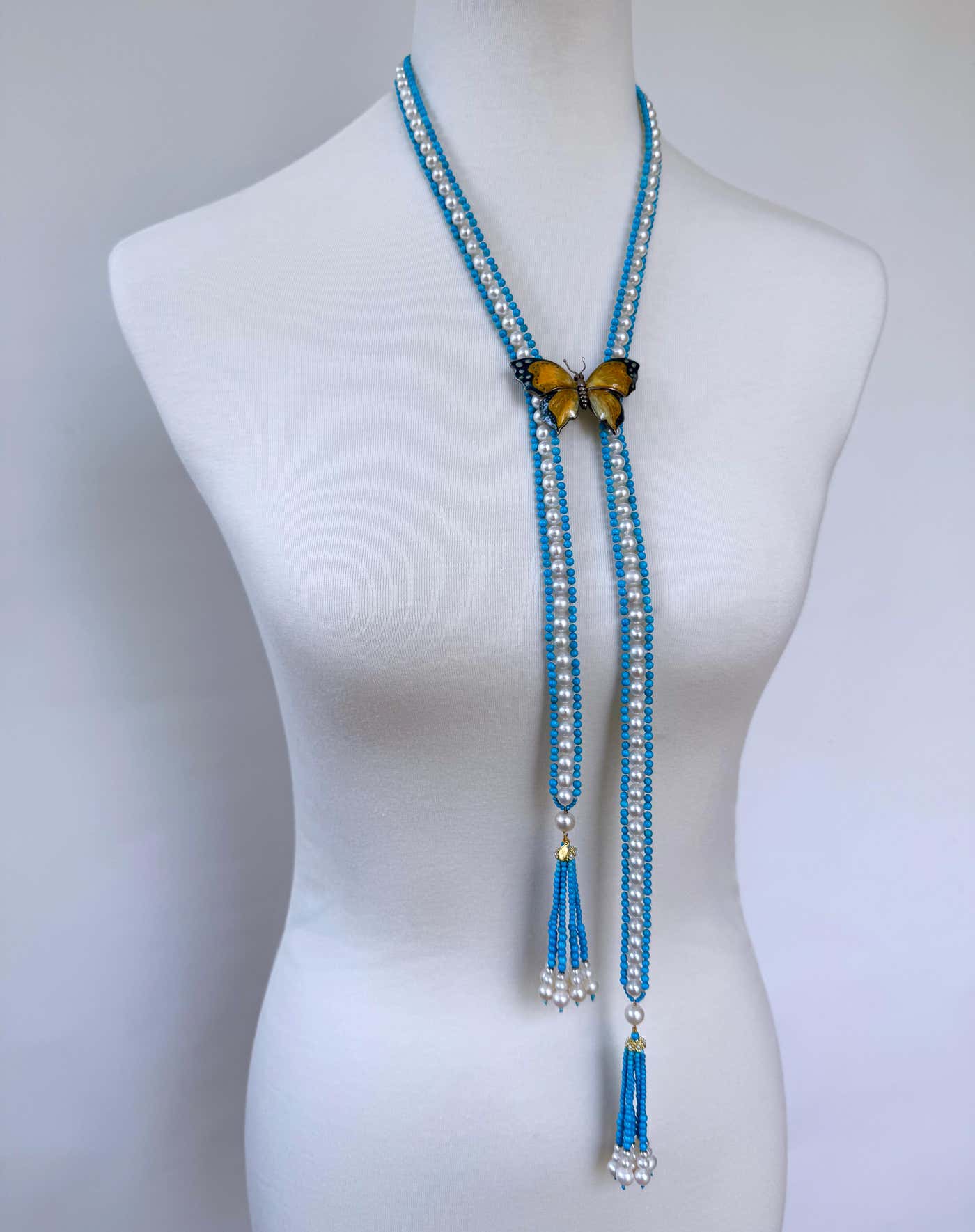 Marina J Turquoise, Pearl & Solid 14k Yellow Gold Sautoir with Graduated Tassels