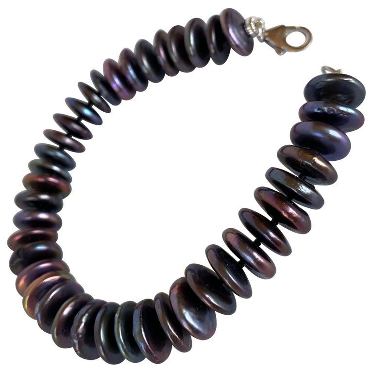 Black Pearl Flat Round Beaded Bracelet