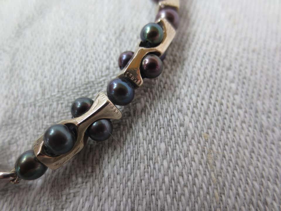Men's Geometric Black Pearl Bracelet with Sterling Silver & 14k White Gold