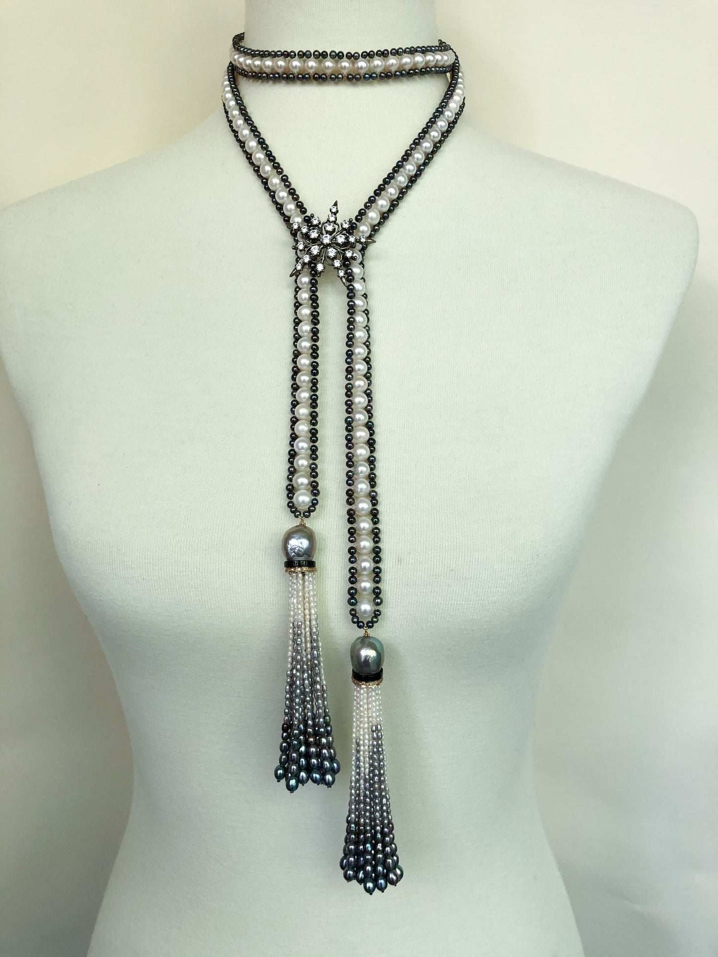 Marina J. White, Black and Grey Pearl Sautoir with Ombre Graduated Tassels