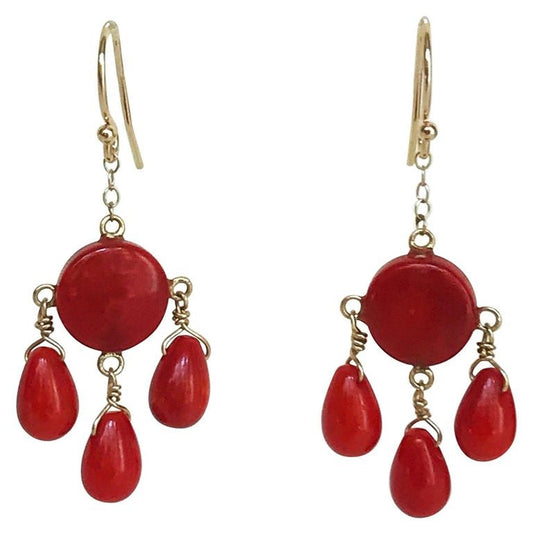 Coral Drop Earrings with 14 Karat Yellow Gold
