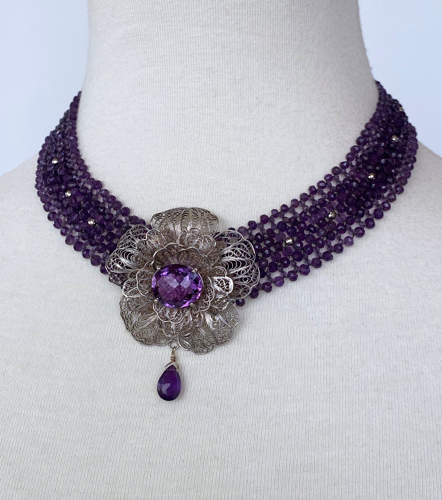 Amethyst & Vintage Silver and Gold Necklace