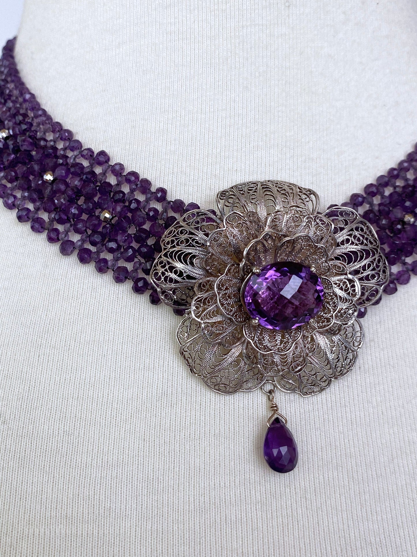 Amethyst & Vintage Silver and Gold Necklace