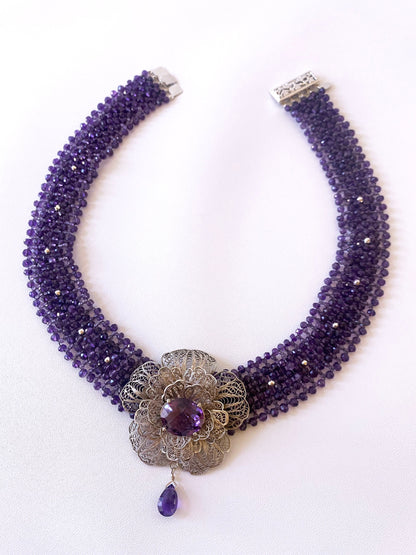 Amethyst & Vintage Silver and Gold Necklace