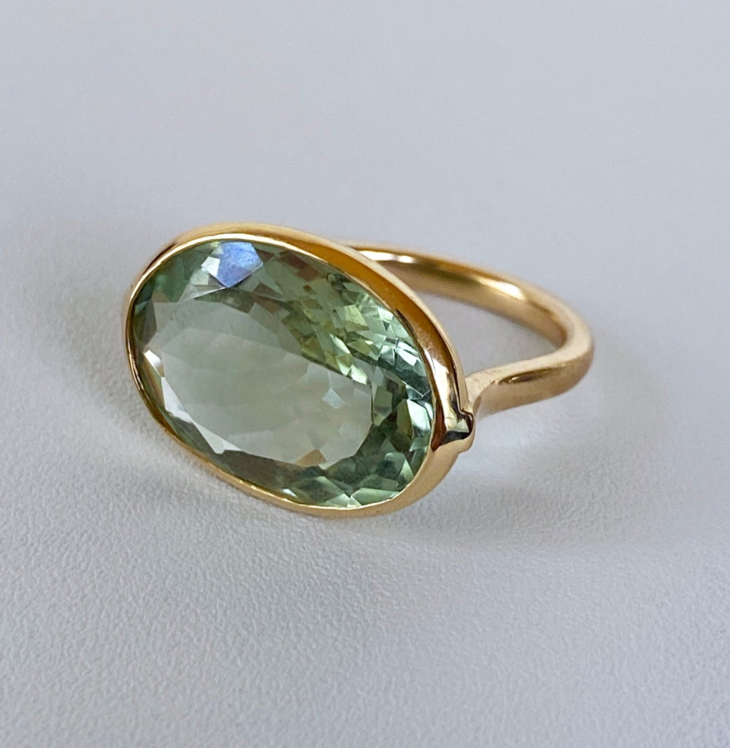 Solid 14k Yellow Gold and Green Amethyst Ring