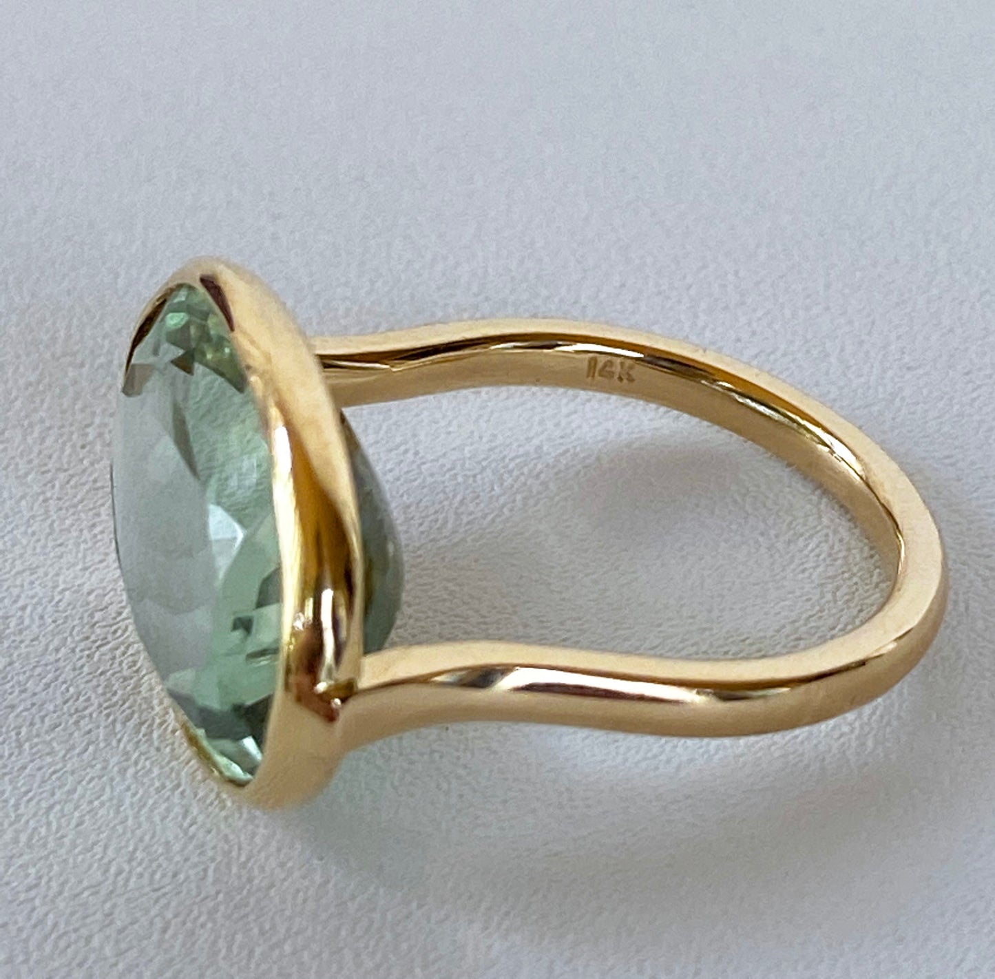 Solid 14k Yellow Gold and Green Amethyst Ring